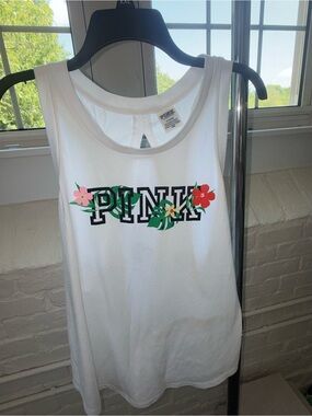 PINK Victoria's Secret White Floral Logo Tank
